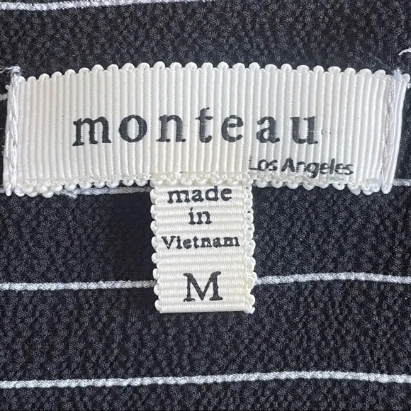 Monteau Black White Striped Sleeveless Blouse Henley Neck Chest Flap Pockets M - Picture 2 of 4